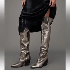 new ALLSAINTS Reina Snake Boot in Gunmetal Grey size 6
